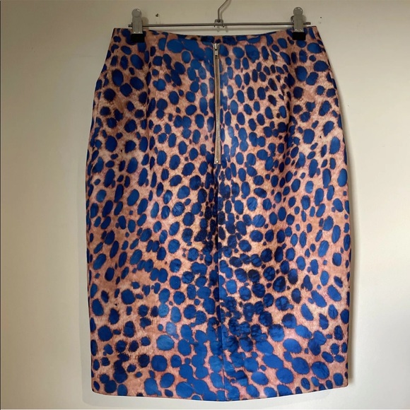 Ladies CAMEO Leopard Style Skirt Size S Small (8) Lined Zip Office Split Blue - Picture 4 of 7